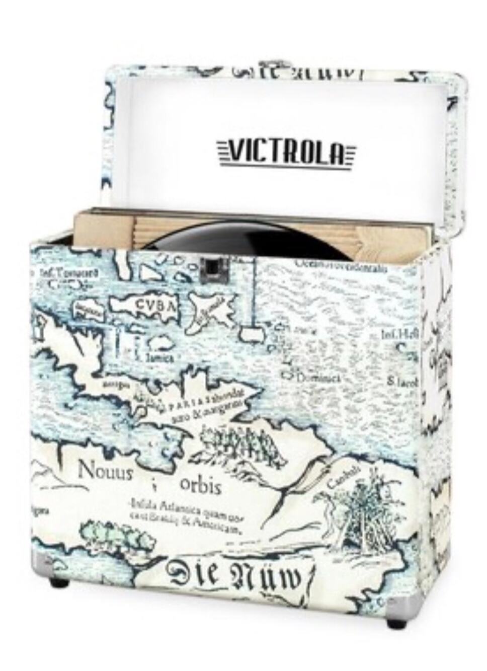 Victrola Vinyl Records Storage Case Map Design - Holds 30